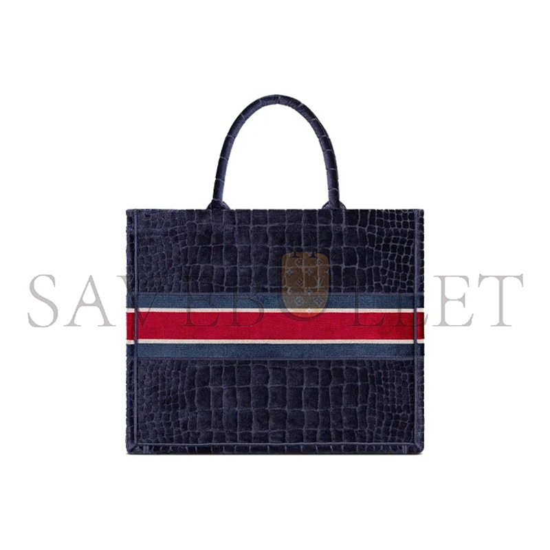 D*or velvet mizza embroidered large croc book tote bleu multicolor m1286ztgu-m928 (42*35*18cm)